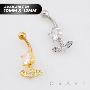 MULTI CZ BAT DANGLE BELLY BUTTON NAVEL RING 316L SURGICAL STEEL